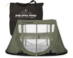 AeroMoov Campingbedje / Reisbedje met matras - voor baby én peuter - met bodemverhoger - Opgezet in 2s - Green Moss