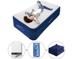 AeroRest 1-persoons luchtbed | 210 x 99 x 51 cm | Afritsbaar topmatras | Inclusief bijpassend hoeslaken + reparatiekit + fleece deken
