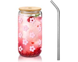 Aesthetic Drinkglas Met Rietje En Deksel - Schoon Meisje Aesthetic Beker - Glas Met Deksel Voor Matcha En Coquette Stijl