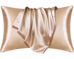 Afabs® Satijnen kussensloop Licht Kaki 60 x 70 cm hoofdkussen formaat - Satin pillow case / Zijdezachte kussensloop van satijn (1 stuks)