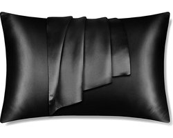 Afabs® Satijnen kussensloop zwart 60 x 70 cm hoofdkussen formaat - Satin pillow case black / Zijdezachte kussensloop van satijn (1 stuks)