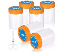 Afdekfolie met plakband 20 m x 55 cm transparant voor wandverf, autolak, decoratie, meubelbekleding met weefseltape en schaar - 6 rollen
