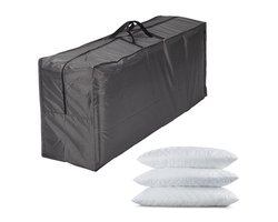Afdekhoes voor Tuinstoelkussens - Kussentas Bescherming - Tuinkussen Hoes - 210D Polyester + PU Coating - Zwart - 4 tot 6 Kussens - Met opbergzak met Rits