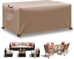 Afdekking voor tuinmeubelen, waterdicht, winddicht, anti-uv, zware belasting, 420D Oxford-weefsel, voor zitgroep, tuintafels, terrasmeubels, kaki, 200 x 100 x 75 cm