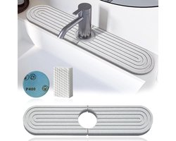 Afdruipmat, gootsteen, waterkraan, spatbescherming, waterabsorberend stenen dienblad, sneldrogend, antislip, gootmat voor keuken, badkamer (grijs, 40 x 10 cm)