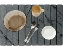 Afdruipmat servies: 40 x 30 cm, afdruipmat van kiezelgoer, waterabsorberende, sneldrogende, opvouwbare absorberende stenen droogmat voor servies, kopjes (donkergrijs)