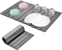 Afdruipmat servies, 60 x 40 cm, waterabsorberende kiezelgoer, mat, keuken, opvouwbare sneldrogende steen droogmat voor servies, flessen, kopjes, geschikt voor elk werkblad (grijs)