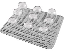 Afdruipmat van silicone, 40 cm x 30 cm, geschikt voor de keuken, hittebestendig, antislip, afdruiprek, afdruiprek, afdruipmat voor het drogen van bestek, servies en glazen, grijs