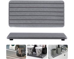 Afdruipmat van steen - Waterabsorberend - Met vuilafstotende rubberen onderkant - Voor keuken en badkamer - Donkergrijs - 21 x 10 cm - 2 Stuks
