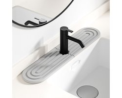 Afdruipmat voor gootsteen, kiezelgoer, steen, waterkraan, spatbescherming, waterkraanmat, 40 x 10 cm, wastafel, splash pad, steen, droogmat, keuken voor keuken en badkamer, grijs