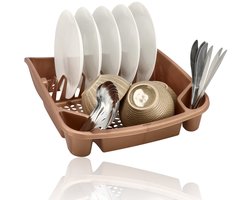 Afdruiprek – Afwasrek Kunststof – Roségoud – 48,5×38,5×11 cm – Droogrek voor Servies, Borden, Glazen – Compact en Stevig