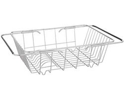 Afdruiprek - Gootsteen Afvoerrek - Afvoermand - RVS - Uitschuifbaar - Installatievrij - Ideaal voor Keuken & Camping - 34*25*12cm - Zilver