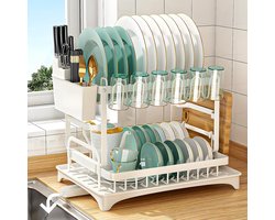 Afdruiprek met 2 niveaus, koolstofstaal, automatische afwatering, afdruiprek met bekerhouder, snijplankhouder, bestekhouder en afdruipplank, voor de keuken