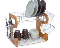 afdruiprek met lekbak - bestekmand - 2 laags - 35 x 51 x 26,5 cm - bamboe