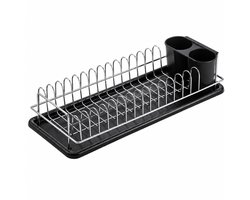 Afdruiprek – Met lekbak en bestekhouder – Zwart en zilver – 38 x 18 x 10 cm – Camping