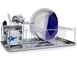 afdruiprek met lekbak - met bestekmand - 33 x 48 x 12 cm - rvs - zilver