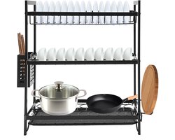 Afdruiprek – Met Lekbak – Metaal – Keukenrek – 3-laags SchoteldroogrekModern design – Stabiele voeten – Verhoogde vangrail – Eenvoudig te monteren