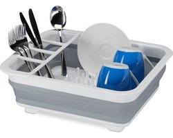 Afdruiprek opvouwbaar voor servies en bestek met wasrekje - keuken en camping - siliconen kunststof wit-grijs