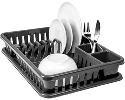 Afdruiprek Voor Servies - BPA-Vrij Kunststof - Met Uitneembare Opvangbak - SpaceBlack Afwasrek - Compact En Stevig - Serviesmand Voor Borden - Glazen - Bestek