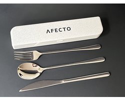 Afecto bestekset to go - RVS- lepel - vork -mes - reisbestek in handige meeneem verpakking - ideaal voor vakantie- werk of onderweg