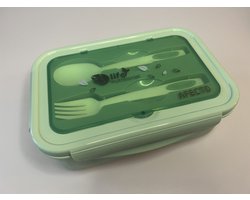 Afecto Lunchbox To Go: Groen met Lepel, Vork en Opbergvakken - duurzaam kunststof - Vaatwasserbestendig - Kan in vriezer - eindeloos variëren