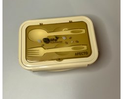 Afecto Lunchbox To Go: Kaki met Lepel, Vork en Opbergvakken - duurzaam kunststof - Vaatwasserbestendig - Kan in vriezer - eindeloos variëren