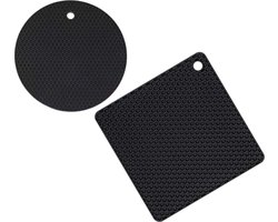 Afecto Pannenonderzetter Hittebestendig - Onderzetters voor Pannen - onderzetters voor glazen - Siliconen Mat - Pannenlappen en Ovenwanten - Pot open maken - Afgiethulp - Vierkant - Kleur: Zwart - 2 Stuks