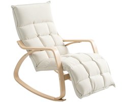 Afmetingen 67x106x92cm Crèmewit Schommelstoel Schaukelsessel met Rugleuning en Voetensteun Relaxstoel met Linnenlook Loungefauteuil Woonkamer Slaapkamer Balkon Leesstoel Ergonomische Schommelstoel Verstelbare Voetsteun Belastbaar tot 120kg