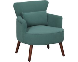 Afmetingen 69x69,5x78cm Donkergroen Loungestoel Sessel met Rugleuning Gebogen Armleuningen Gestoffeerde Kord Look Fauteuil Houten Poten Comfortabele Zitstoel Woonkamer Slaapkamer Accentstoel Compact Design Belastbaar tot 120kg