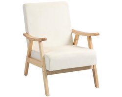 Afmetingen 80x65x83cm Crèmewit Scandinavische Loungestoel Relaxfauteuil Sessel met Armleuning Samtlook Gestoffeerde Zitstoel Houten Frame Comfortabele Leesstoel Woonkamer Slaapkamer Ergonomische Fauteuil Belastbaar tot 120kg