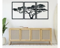 African Levensboom modern deco muurdecoratie - Wanddecoratie - Zwart - Houten art - Muurdecoratie - Line art - Wall art - Bohemian - Wandborden - Woonkamer - 140x70 cm - wandecoratie woonkamer - 3 stk African Levensboom