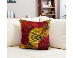 Afrikaans kussen | Rood & Geel Concentrische Cirkel - Sierkussen 45x45 - 100% Katoen | Sierkussens 45x45 Kussenhoes | Binnenkussen 45 x 45 | Tribal kussen | African pillow