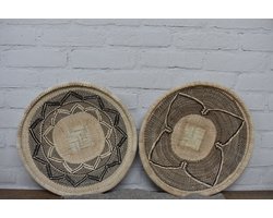 Afrikaanse Binga Baskets Set Ø 36/37 cm - wandschaal - muurschaal - Wanddecoratie - Tonga mand - Natuurlijke hand gevlochten wandschaal Zimbabwe (9) Ibiza Boho stijl