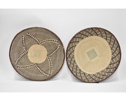 Afrikaanse Binga Baskets - Set van 2 wandborden 49/50 cm - wandschaal - muurschaal - Wanddecoratie - Tonga mand - Natuurlijke hand gevlochten wandschaal Zimbabwe (19) Ibiza Boho stijl