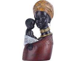 Afrikaanse kunstsculpturen, Afrikaanse vrouw en zoon standbeeld, zwarte beelden Afrikaanse vrouw buste standbeeld, geschikt voor woonkamer desktop kamer boekenplank ingang decor