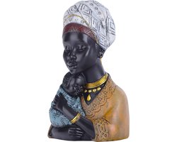 Afrikaanse kunstsculpturen, standbeeld van Afrikaanse vrouw en zoon, zwarte beelden, standbeeld van Afrikaanse vrouw buste, geschikt voor woonkamer, bureau, kamer, boekenplank, entree decoratie.