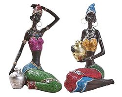 Afrikaanse Sculptuur Vrouwen Beelden Set van 3 – Unieke Decoratie en Cadeau