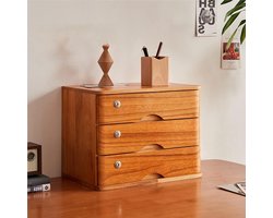 Afsluitbare Houten Archiefkast met 3 Laden – Massief Hout Desktop Organizer voor Kantoor & Thuis – A4 Documentenlade met Slot, Compact Bureau Lade Cabinet – Ruimtebesparende Opbergdoos