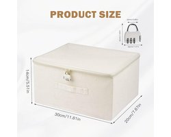 Afsluitbare opbergdoos met slot - beige - katoenen kist - 30 x 20 x 14 cm
