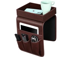 Afstandsbediening Houder met Afneembare Lade en 5 Zakken - Antislip PU Lederen Armsteun Organizer voor Sofa Bank - Tijdschriften Telefoon iPad TV GameController