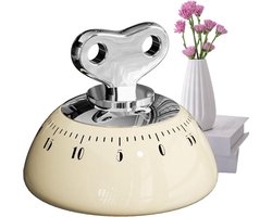 Afteltimer - Vintage Keukenwekker Mechanisch - Retro Kookwekker met Magneet - RVS Kookwekker Zonder Batterij - Handige Eierwekker Analoog - Magnetische Keukentimer Kookhulp - Decoratieve Timer voor Koelkast en Oven - Crème Wit