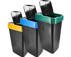 Afval scheidingsbakken set van 3 - 60L recycling bakken met swingdeksel - kleurcodering - SnelShoppen