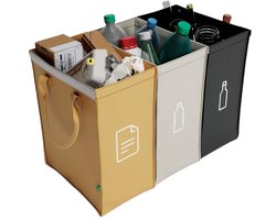 afvalbak afvalscheiding-met 3 compartimenten voor het recyclen van glas afval-oud papier-plastic leeggoed-Grote verzamelcontainers voor afvalopslag in de keuken