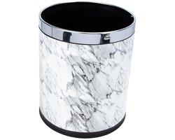 Afvalbak Kast - Vuilnisbak Prullenbak - Huishoudelijk Gebruik - Marmer Look - 27 x 24 x 24 cm - Wit