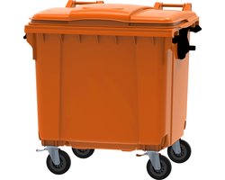 Afvalcontainer 1100 liter oranje met vlak deksel