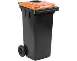 Afvalcontainer 120 liter grijs met oranje deksel en glasrozet | PMD container | Kliko