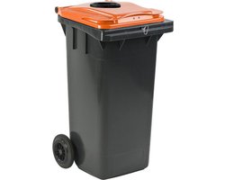 Afvalcontainer 120 liter grijs met oranje deksel met glasrozet en slot | PMD container | Kliko