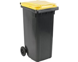 Afvalcontainer 140 liter grijs met geel deksel