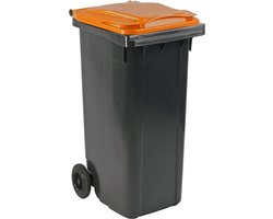 Afvalcontainer 140 liter grijs met oranje deksel