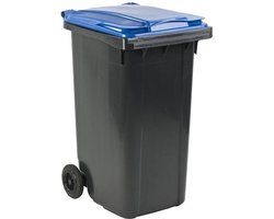 Afvalcontainer 240 liter grijs met blauw deksel